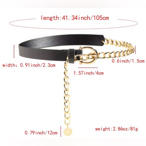 NWT - BELT Chain - Black and Gold Chain Belt - Adjustable - Stylish - Luxury - Picture 6 of 7